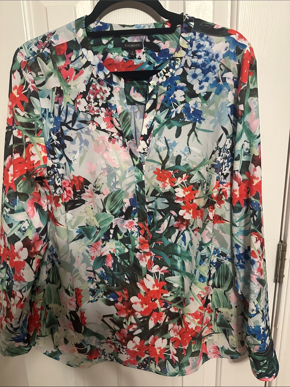 Talbots Multi-Color Floral Split-Neck Blouse